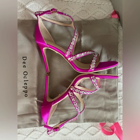 New! Dee Ocleppo designer Satin Magenta Pink Strappy Heels Rhinestones SZ 8 - Picture 8 of 16